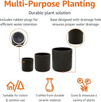 Amazon Basics Assorted Sizes Fluted Ceramic Round Planters, Set of 3, 6 inch, 8 inch, 10 inch, Black