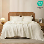 PHF 100% Cotton Waffle Weave Blanket Twin Size, Soft Lightweight Breathable Cozy Summer Blankets for Bed, Luxury Aesthetic Woven Bedding for Home Decor, 66"x90", Cannoli Cream