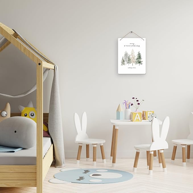 Pine Tree Winter Hanging Wooden Signs 10x8, Welcome Winter Signs, Winter Tree Wall Decor, Merry Everything and Happy Always Winter Home Room Office Hanging Wall Decor