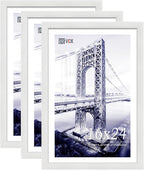 VCK 16x24 Poster Frames Set of 3, White Solid Wood Picture Frame, Textured Exclusive Wall Gallery Frame