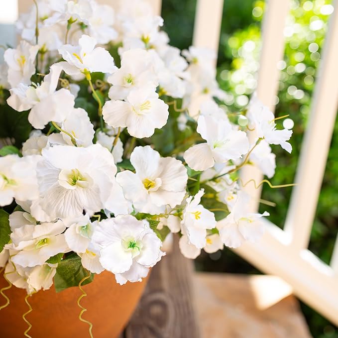 Fall Flowers Fake Flowers for Outdoors Autumn Decoration, 6 Bundles Faux Silk Hibiscus Artificial Plants Realistic UV Resistant Tropical Flowers for Outside Planter Patio, White