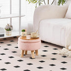 Wimarsbon Storage Ottoman, Modern Round Footrest with Soft Padded Seat, Teddy Velvet Footstool with Wood Legs, Accent Small Table or Plant Stand for Hallway, Living Room (Pink)