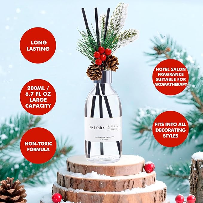 Clesh Reed Diffuser Set, 6.7 oz Cedar Scented Diffuser with Sticks, Home Fragrance Reed Diffuser for Bathroom Shelf Decor