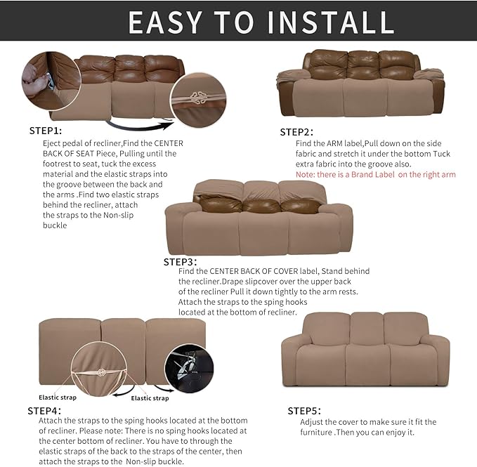 Easy-Going 8 Pieces Recliner Sofa Stretch Sofa Slipcover Sofa Cover Furniture Protector Couch Soft with Elastic Bottom Kids, Spandex Jacquard Fabric Small Checks Camel