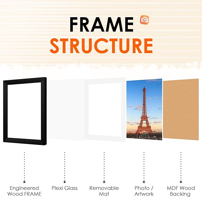 FIXSMITH 10x14 Picture Frame Set of 4, Photo Frame with HD Plexiglass, Display Pictures 8.5x11 with Mat or 10x14 Without Mat, Black Picture Frames Collage Wall Decor, Gallary Wall Frame