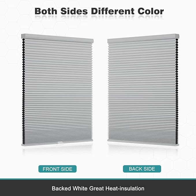 Changshade Cordless Cellular Shades, Blackout Honeycomb Shades for Windows, Pull Down Pleated Blinds, Easy to Install for Indoor Windows and French Doors,30" W x 72" H, Grey