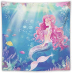 HZOHNAGO Mermaid Girls Tapestry Watercolor Mermaid Princess Pink Hair Pattern for Kids Room Decoration Printed Wall Tapestry Wall Hanging for Bedroom Living Room Dorm 60" W x 60" H