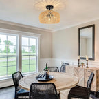 Rattan Light Fixtures Ceiling Mount, 3-Lights Boho Semi Flush Mount Ceiling Light, Farmhouse Woven Ceiling Lighting, Rustic Wicker Chandelier for Hallway Bedroom Kitchen Entryway