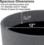 GameXcel Tall Flower Pot Indoor - Outdoor Plant Pot - Black Glossy Planter - Elegant Stone Imitation - 12" Diameter 21" Tall with Drainage Holes and Saucer 2Pack