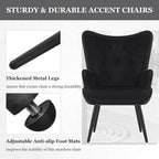 Furnimart Accent Chairs Set of 2, Black Velvet Reading Armchairs with High Backrest, Wingback Corner Chairs - Mid Century Modern for Living Room, Bedroom, Waiting Room