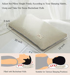 Adjustable Firmness Buckwheat Pillow, Neck Support Buckwheat Pillows for Sleeping with Buckwheat Hulls and Cotton Cover for Back Side Sleepers, as Meditation Cushion, Khaki 20"X12"