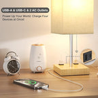 aooshine Wood Grain Small Table Lamp for Bedroom - 3 Color Temperature 3000K 5000K 4000K Bedside Lamp, Pull Chain Control, USB A and C Ports, Bulb Included