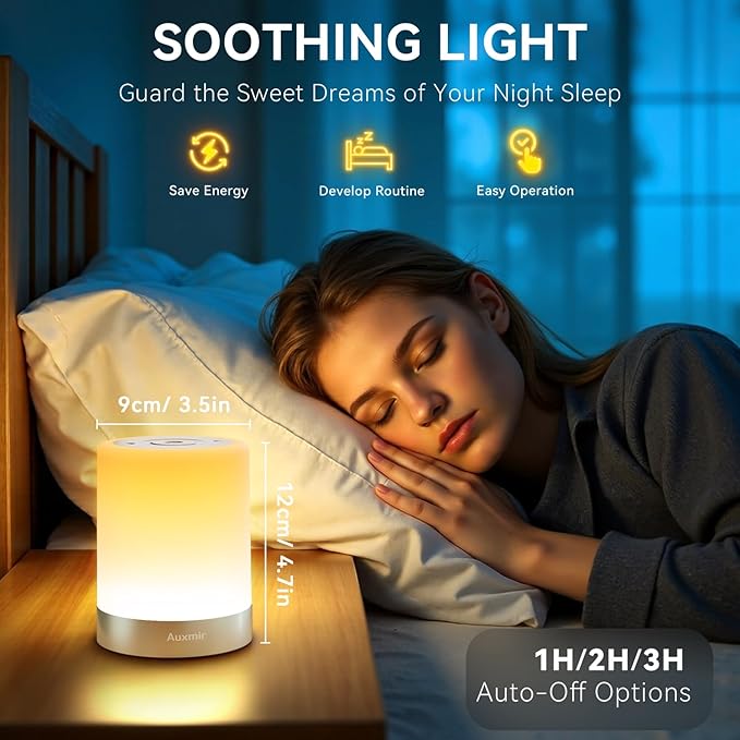 Night Light for Kids Baby, Dimmable Touch Lamp for Nursery, 11 RGB Colors 5 Brightness, Portable Rechargeable Bedside Table Lamp for Nightstand, Kids Night Light for Bedroom Living Room, Silver