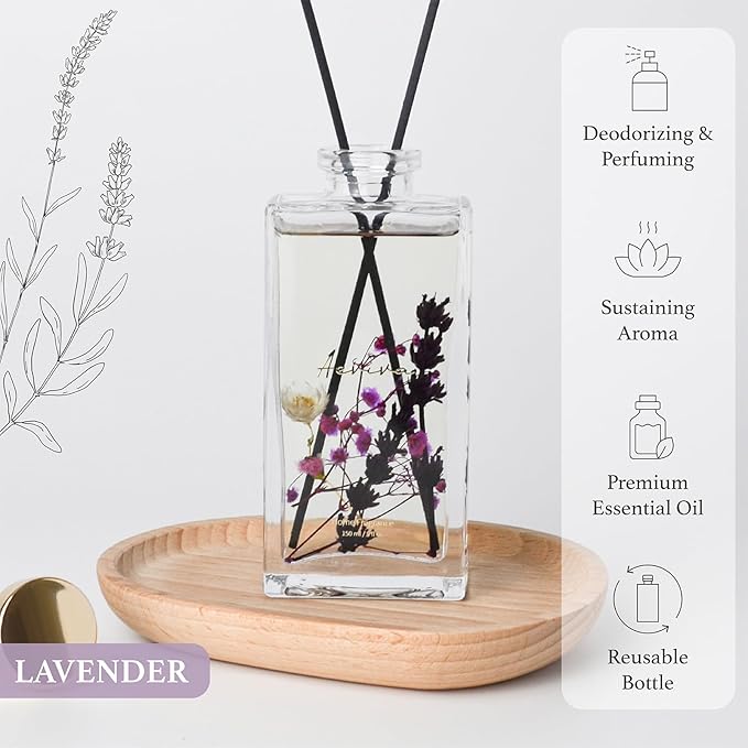 Flower Reed Diffuser Set, 5 oz Lavender Scent Diffuser with Sticks, Home Fragrance Scented Oil Reed Diffusers for Home, Bathroom, Decor & Gift