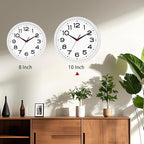 Wall Clock Silent Non-Ticking Modern Clock Battery Operated 10 Inch Small Classic Analog Decorative for Kitchen, Living Room, Office, Bedroom, Bathroom (White)