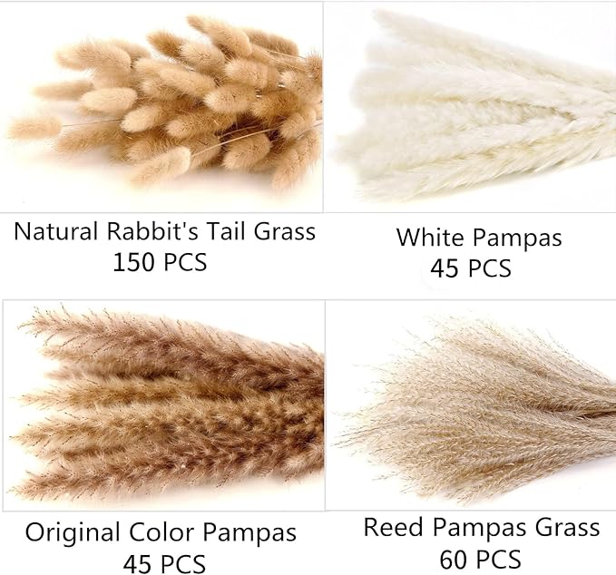 300 PCS Dried Flower Bouquet – Pampas Grass, Floral Decor for Home, Wedding, and Boho Style | Perfect for Vases, Fall, Spring, Summer, and Winter Arrangements