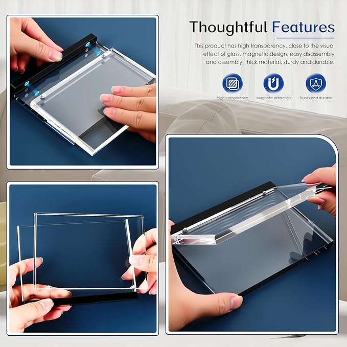 4×6 acrylic photo frame(3 Pack) -Double Sided 20 mm clear picture frame| Magnetic Standing Modern Design for Stereoscopic Displays, Desk Decor &Perfect Memories Gifts