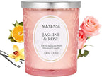 M&SENSE Jasmine Rose Candle, Cracking Wooden Wick Soy Wax, 18oz 100 Hours Long Lasting Clean Burn, Large Jar Candles for Home Scented, Non-Toxic Relaxing Aromatherapy Gifts for Women