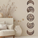 Jetec 5 Pcs Moon Phase Wall Art Decor Wall Pediments Hanging Wooden Moon Phase Spiritual Bedroom Nordic Boho Lunar Aesthetic Art for Living Room Dorm Apartment Bar Ornament(Dark Brown,15.75 Inch)