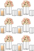 Hewory Glass Hurricane Candle Holder Set of 18, Black Large Hurricane Centerpiece for Table, Tall Floor Square Pillar Candle Holders Lantern Set for Wedding, Anniversary, Party, Fireplace, Dining Room