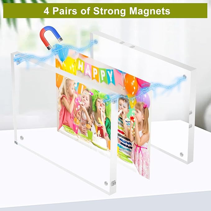 12 Pack Mini Acrylic Picture Frames 2.5 x 3.5 Inch Clear Acrylic Business Card Frame Double Sided Magnetic Photo Block Frames Wallet Size Desktop Display Stand for Office Home