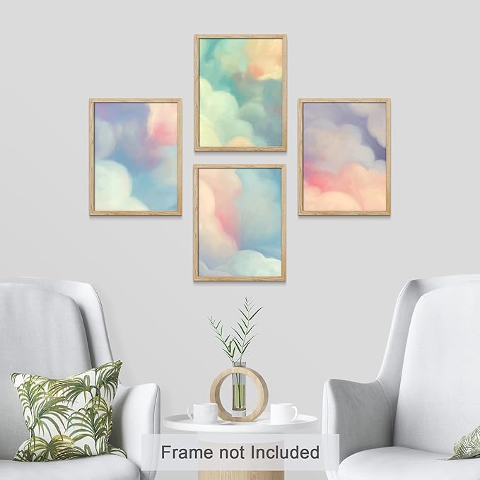 SIGNWIN Poster Bathroom Decor 8"x10"x 4, Wall Art Room Decor Multicolor for Living Room, Bedroom, Office White Pastel Watercolor Rainbow Sky Clouds Abstract Geometric Illustrations Colorful