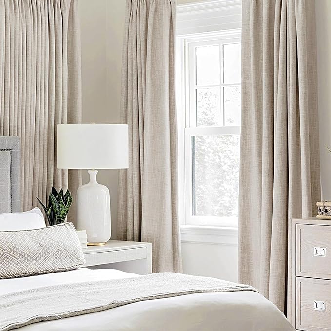MIULEE Linen Textured Curtains for Bedroom Solid 100% Blackout Thermal Insulated Natural Grommet Room Darkening Curtains & Drapes Luxury Decor for Living Room Nursery 52 x 45 Inch (2 Panels)