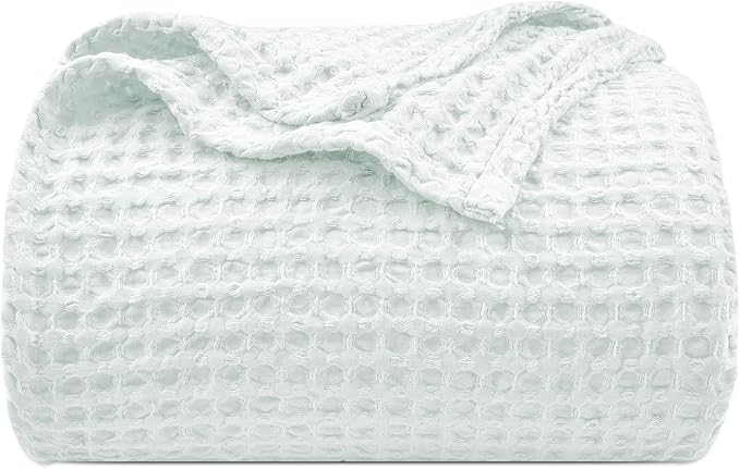 PHF Ultra Soft Waffle Weave Blanket King Size 104"x 90"- Washed Lightweight Breathable Cozy Woven Blanket for Bed - Aesthetic Decor for Couch Bedding Sofa Home Car - Ice Blue