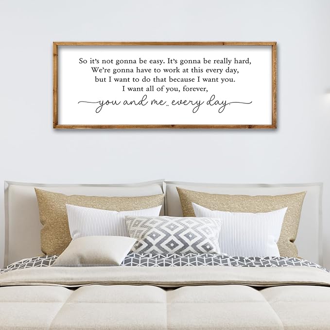 ZZJJHYWGQ Romantic Movie Quote Sign So It's Not Gonna Be Easy Home Wall Decor Art 32"×12" You and Me Everyday Love Family Sign For Master Bedroom Above Bed (Wood)
