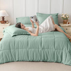 JOLLYVOGUE King Comforter Set, Ultra-Soft Bed in a Bag King Size 7 Pieces, Oeko-TEX Certified Bedding Set with Down Alternative Comforter, Sheets, Pillowcases & Shams, Sage Green