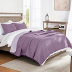Exclusivo Mezcla Reversible King Size Quilt Bedding Set with Pillow Shams, Lightweight Quilts King Size, Soft Bedspreads Bed Coverlets for All Seasons - (Dusty Lavender, 104"x96")