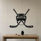 Custom Hockey LED Sign - Goalie Helmet Personalized Name Sign with Crossed Sticks, Light Up Goalie Mask Hockey Room Decor for Boys, Players, Fans