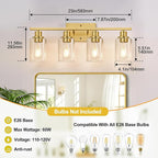 4-Light Vanity Lights with Clear Glass Shades, Brushed Gold Bathroom Light Fixtures Over Mirror, Modern Bathroom Wall Lamp for Mirror Living Room Cabinet Bedroom Porch