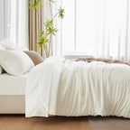 CozyLux Full Size Comforter Sets with Sheets Seersucker 7 Pieces Ivory Bed in a Bag Textured Luxury Soft Bedding Set with Down Alternative Comforter, Sheets, Pillowcases & Shams for All Seasons