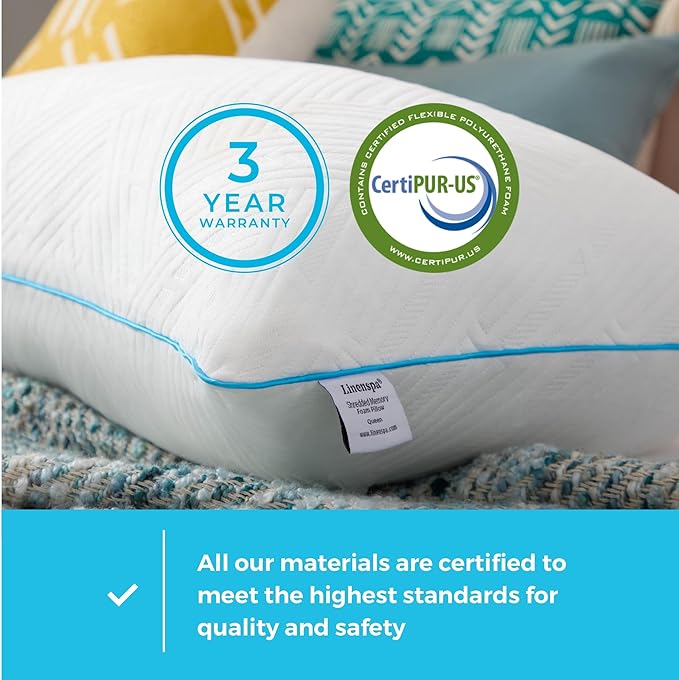 LINENSPA Shredded Gel Memory Foam Pillow – Cooling Bed Pillow – Side, Stomach, and Back Sleepers – Queen