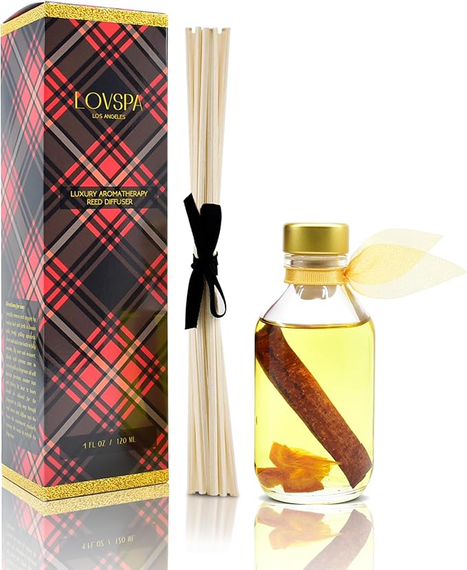 LOVSPA Reed Diffuser Set, Spiced Pomander Scented Oil Diffuser with Sticks, Home Fragrance Accessories for Bathroom Shelf Decor, Aroma Diffusers for Home or Office Desk, USA Made