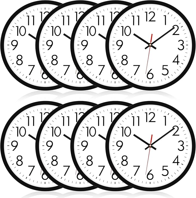 Lumuasky 8 Pack Wall Clock Bulk12 Inch Silent Non-Ticking Round Analog Classic Battery Operated Clocks Quartz Analog Round Wall Clocks for Office Kitchen Home Bedroom Decorative