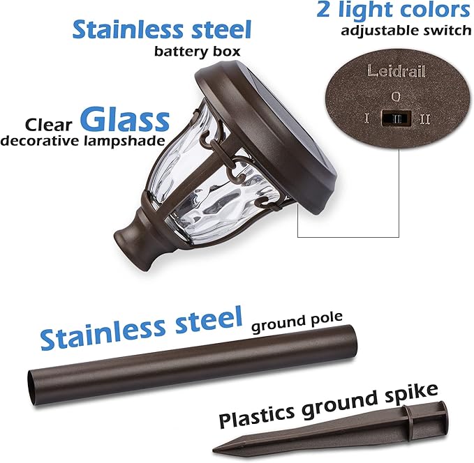 LeiDrail Solar Lights Outdoor Pathway, 6 Pack LED Glass Metal Solar Garden Lights with 2 Modes, Garden Decor for Yard Patio Landscape Walkway