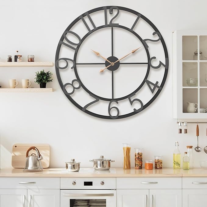 36 Inch Extra Oversized Large Giant Modern Decorative Wall Clock,Vintage Industrial Farmhouse Black Metal Big Arabic Numerals Large Clocks for Living Room Decor,Entrance Fireplace,Dinng Room