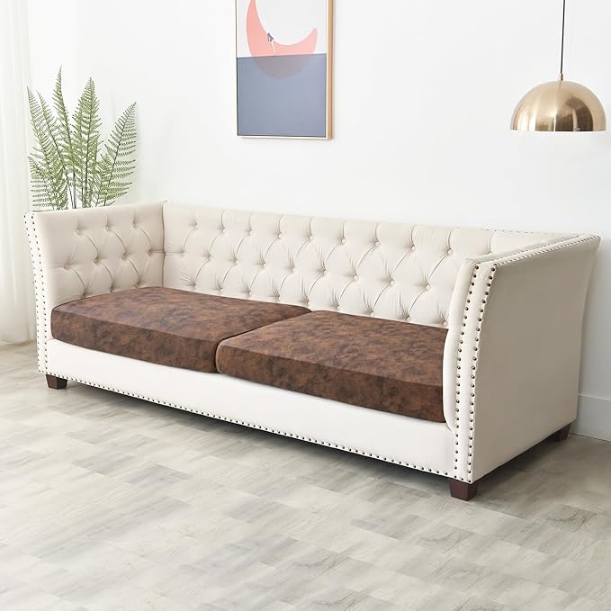 Yates Home PU Leather Couch Sofa Cushion Slipcover Elastic Chair RV Seat Covers Loveseat Sofa Furniture Protector Slip Cover for Seater Replacement Living Room(2 Pieces, Brown)