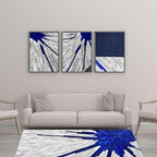 Faux Cowhide Area Rug | Radiating Starburst Pattern Non-Slip Leather Carpet for Western, Farmhouse & Modern Home Décor – Living Room, Bedroom & Office Accent(Blue&Grey_9x12)