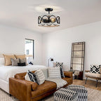 XINGQI White Chandelier 3-Light Modern Ceiling Light Rustic Wood Grain Adjustable Height Pendant Lighting Fixture 13" Round Metal Lamp for Dining Room Kitchen Bedroom Foyer Hallway