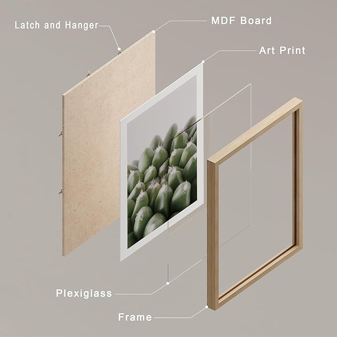 SIGNWIN Framed Tropical Island Wall Art, Set of 4 Green Desert Plant Cactus Snake Plant Wall Decor Prints, Nature Wilderness Wall Décor for Living Room, Bedroom - 12"x16" Natural