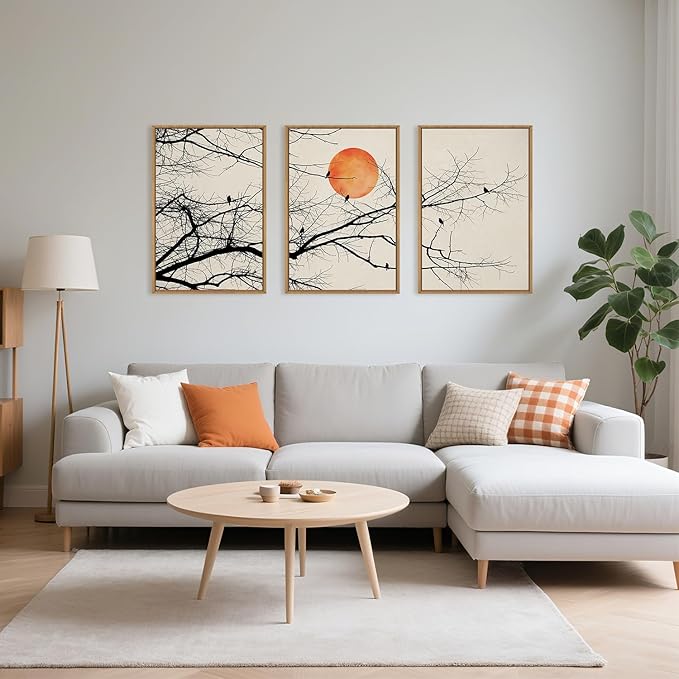 Celestdeco Large Vintage Tree Branch Framed Canvas Wall Art Set, Retro Tree Drawing Wall Decor, Nature Botanical Wall Painting, Neutral Landscape Art Print for Living Room, Bedroom, Office - 16"X24"X3