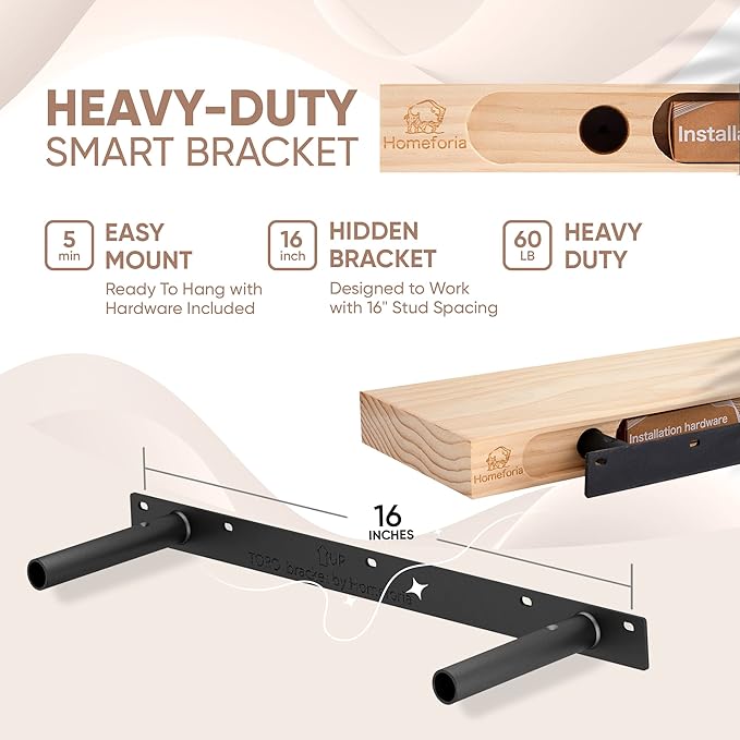 Homeforia 24inch Walnut Floating Shelves for Wall, High End Solid Real Wood 24in Floating Shelf for Bathroom, Dark Brown 24 inch Long Floating Shelves, Heavy Duty Bracket, 24 X 6.5 X 1.75 in, Set of 3