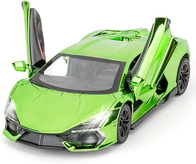 1/24 Scale Green Lambo Revuelto Diecast Car Model, Collectible Diecast Toy Car with Lights and Sounds, Pull Back Vehicles Toy for Adults Kids Birthday Gifts Decoration