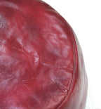 PF12 Round Shaped Goat Leather Handmade Eco-Friendly Dark Pink Pouf - 21" x 21" x 12", Plain Solid, Recycled Foam with Fibre Fill Stuffed