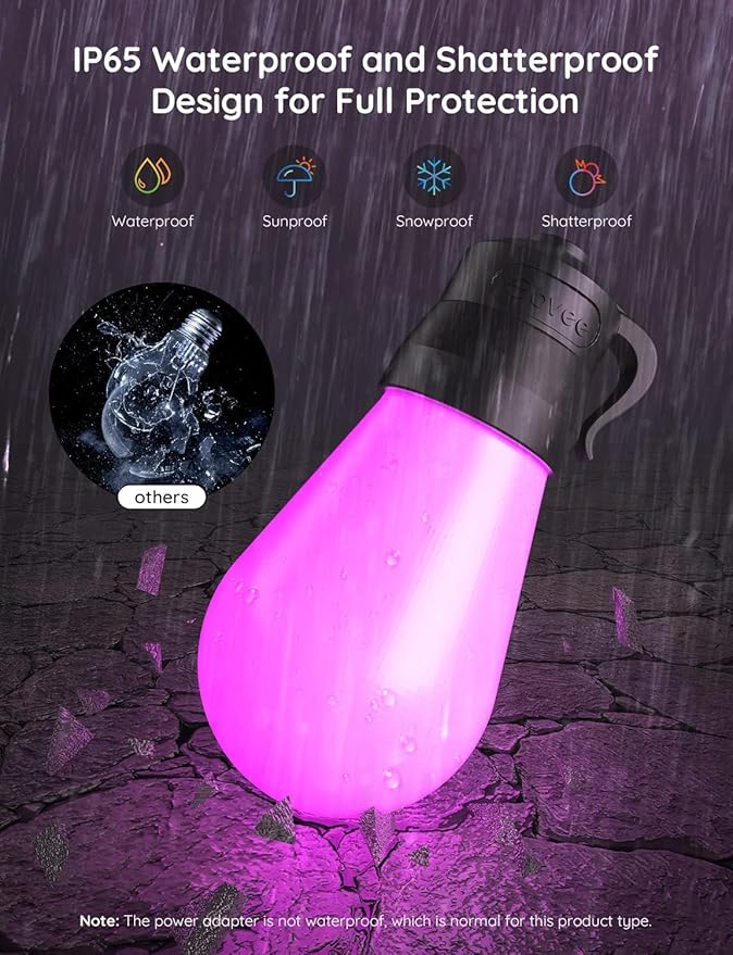 Govee Smart Outdoor String Lights H7016, 96ft RGBIC Outdoor Lights with 30 Dimmable LED Bulbs, IP65 Waterproof, Color Changing Warm White Lights with 47 Scene Modes for Patio, Backyard, App Control