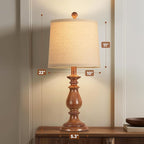 QiMH Farmhouse Table Lamp Set of 2, Rustic Table Lamps for Living Room, Vintage Nightstand Lamp with Rotary Switch, Beside Lamps for Bedroom, Traditional Table Lamps with Linen Shade, Wood Grain