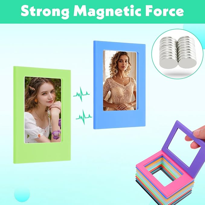 30 Pack Magnetic Photo Picture Frame Cute Mini Table Photo Frame Holder 3 Inches Plastic Colorful Photo Display Compatible with Fujifilm Instax for Fridge Refrigerator Office (Multicolor)